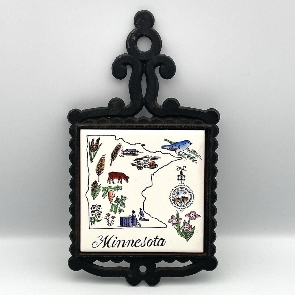 Vintage 1970s Minnesota State Souvenir Tile Wall Hanging Trivet Enesco Japan‎